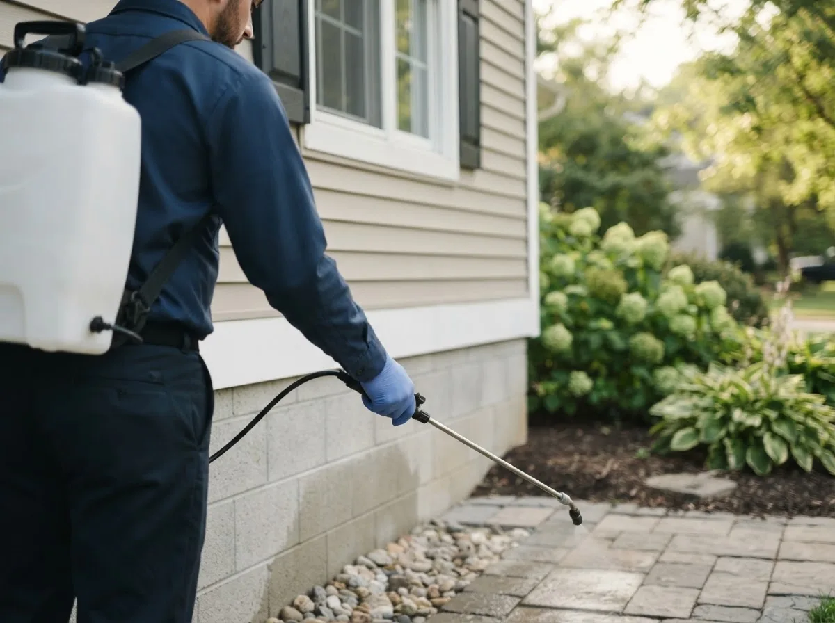 Pest control technician inspecting a home in Holbrook, MA